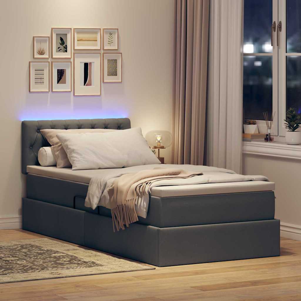 Letto con contenitore e LED Grigio scuro 90 x 190 cm Tessuto