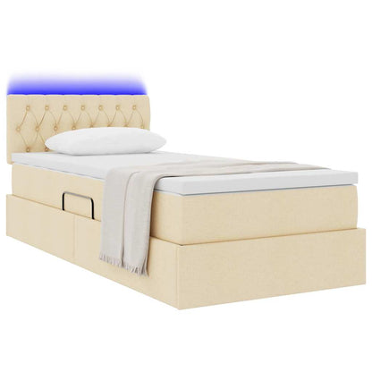 Letto con contenitore e LED con led Crema 90 x 190 cm Tessuto