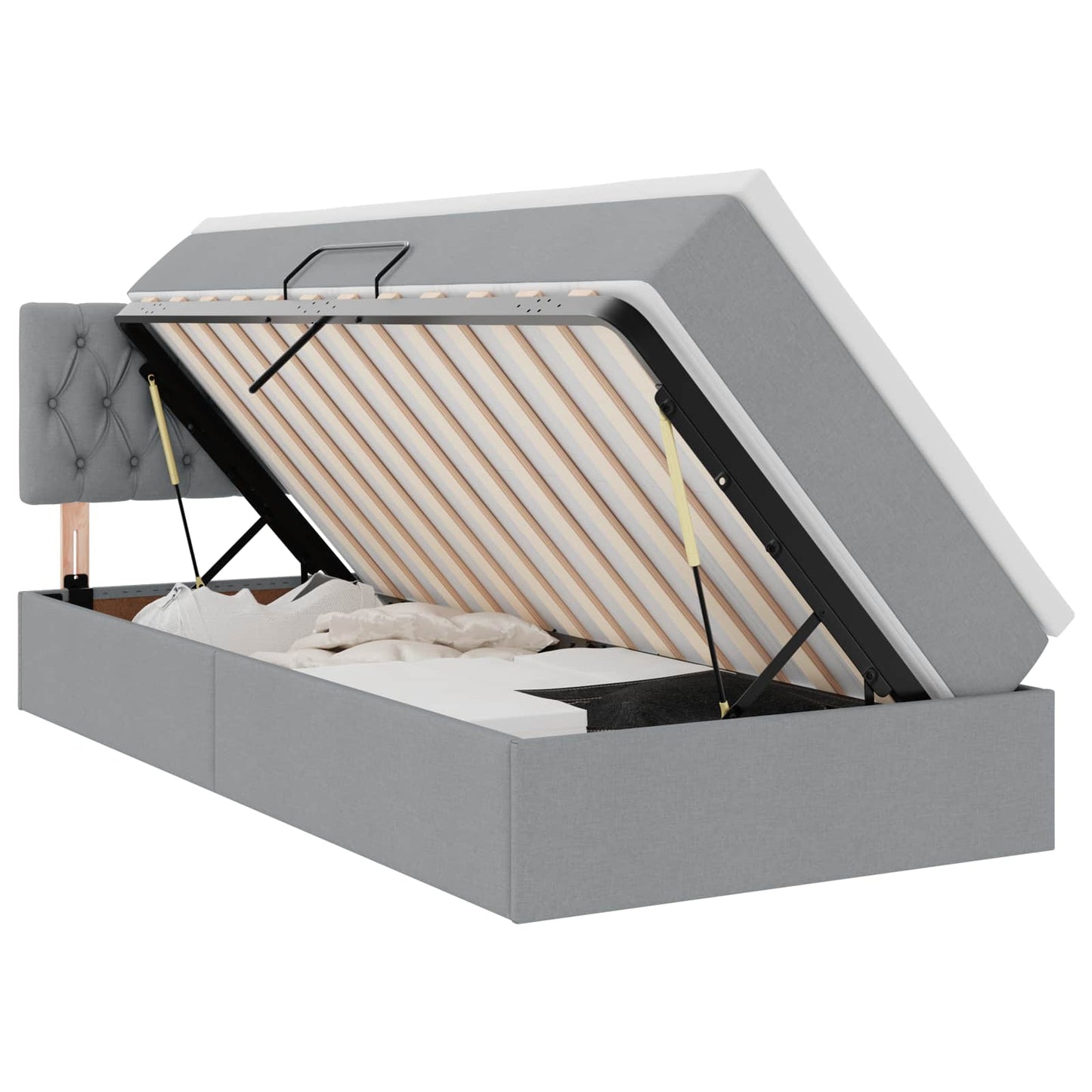 Letto con contenitore e LED Grigio chiaro 90 x 200 cm Tessuto