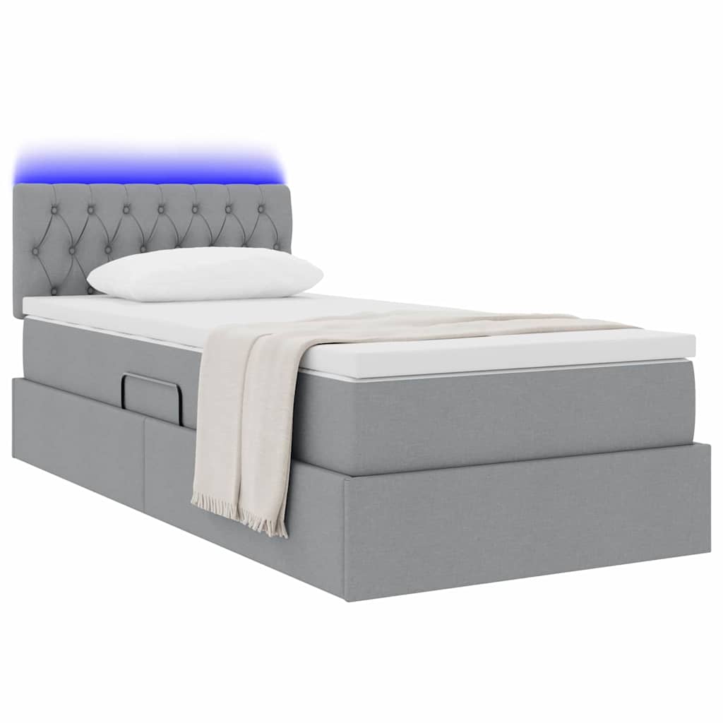 Letto con contenitore e LED Grigio chiaro 90 x 200 cm Tessuto