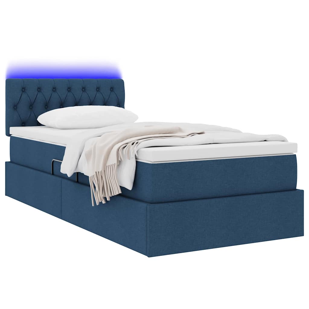 Letto con contenitore e LED con led Blu 90 x 200 cm Tessuto
