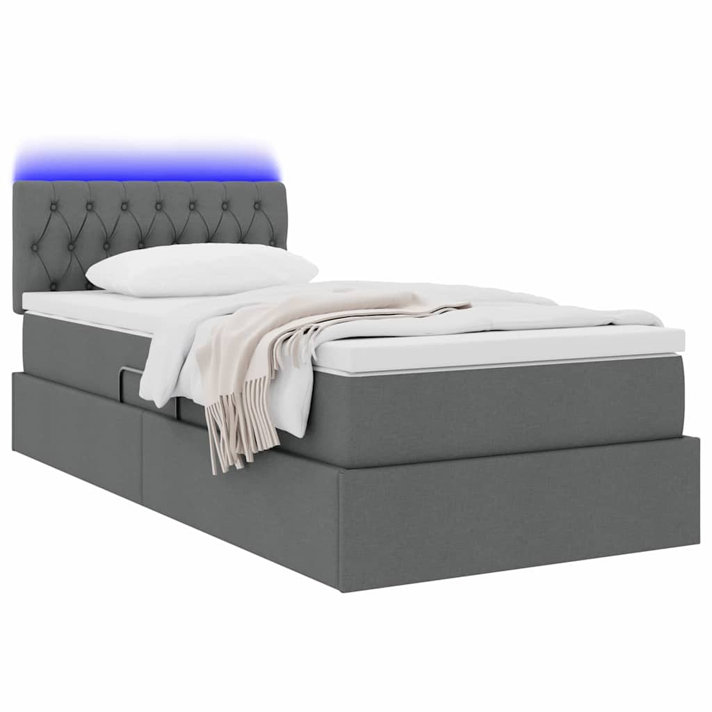Letto con contenitore e LED Grigio scuro 100 x 200 cm Tessuto