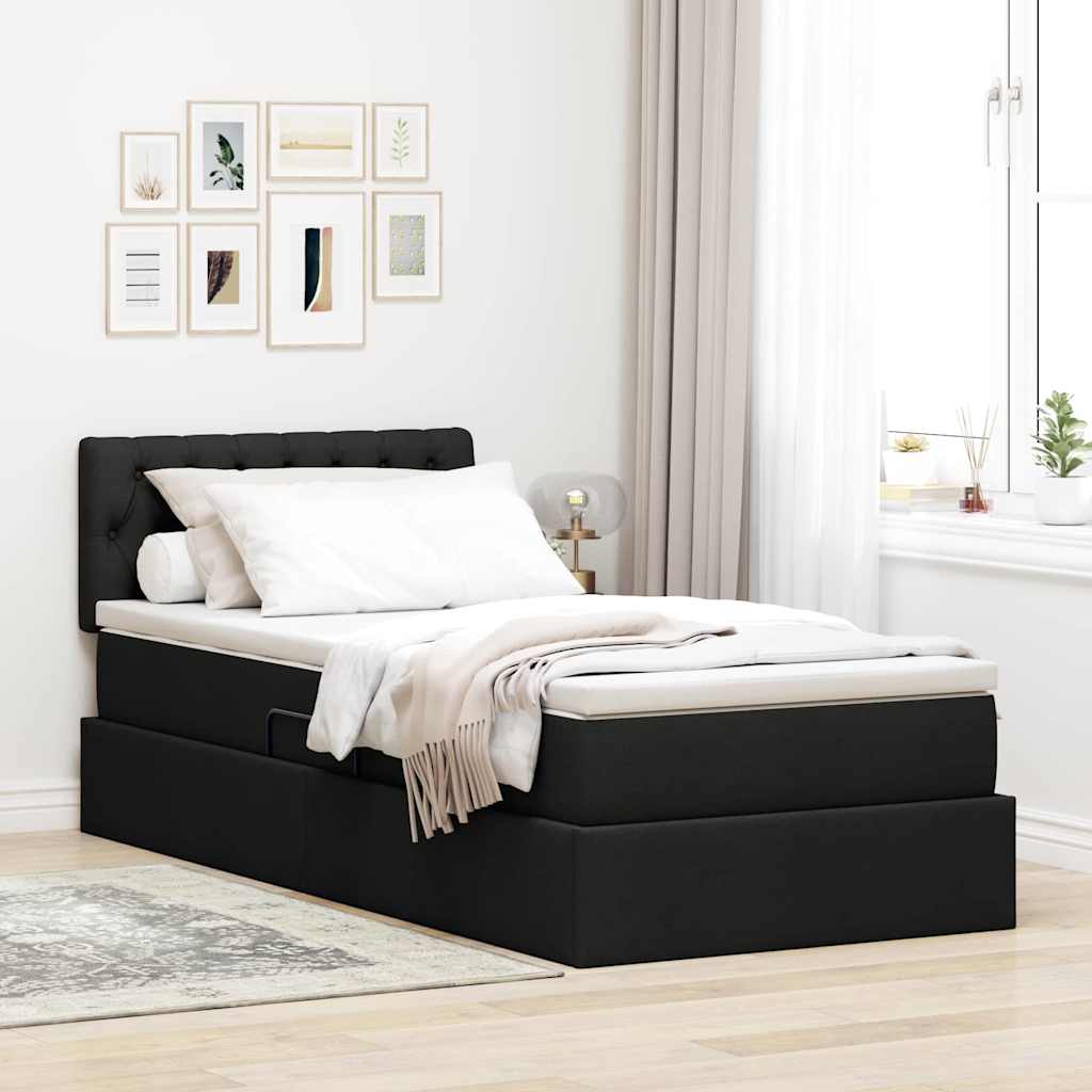 Letto con contenitore e LED con led Nero 100 x 200 cm Tessuto
