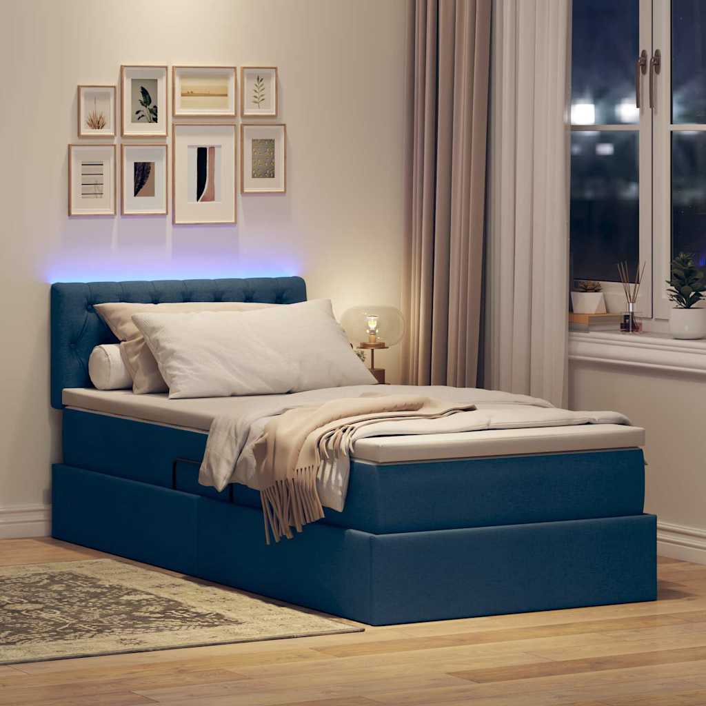 Letto con contenitore e LED con led Blu 100 x 200 cm Tessuto