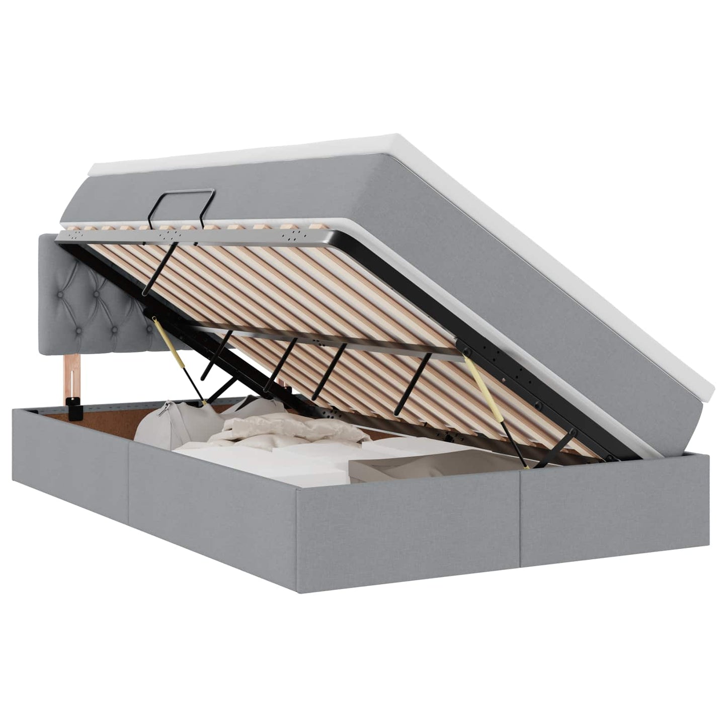 Letto con contenitore e LED Grigio chiaro 120 x 190 cm Tessuto