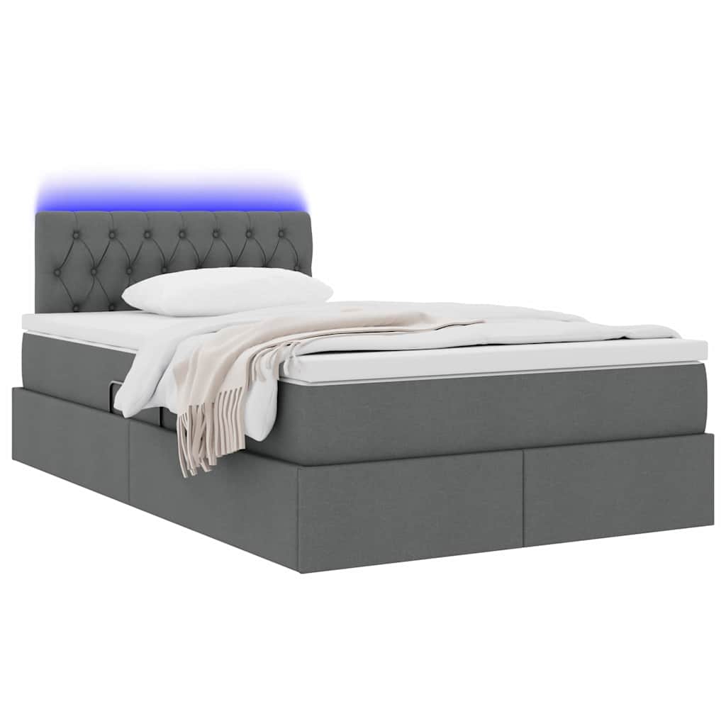Letto con contenitore e LED Grigio scuro 120 x 190 cm Tessuto