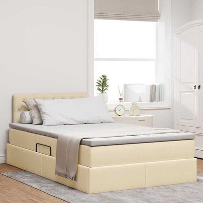 Letto con contenitore e LED con led Crema 120 x 190 cm Tessuto