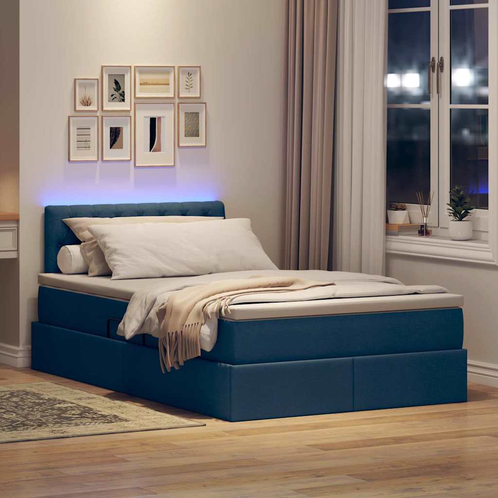 Letto con contenitore e LED con led Blu 120 x 190 cm Tessuto