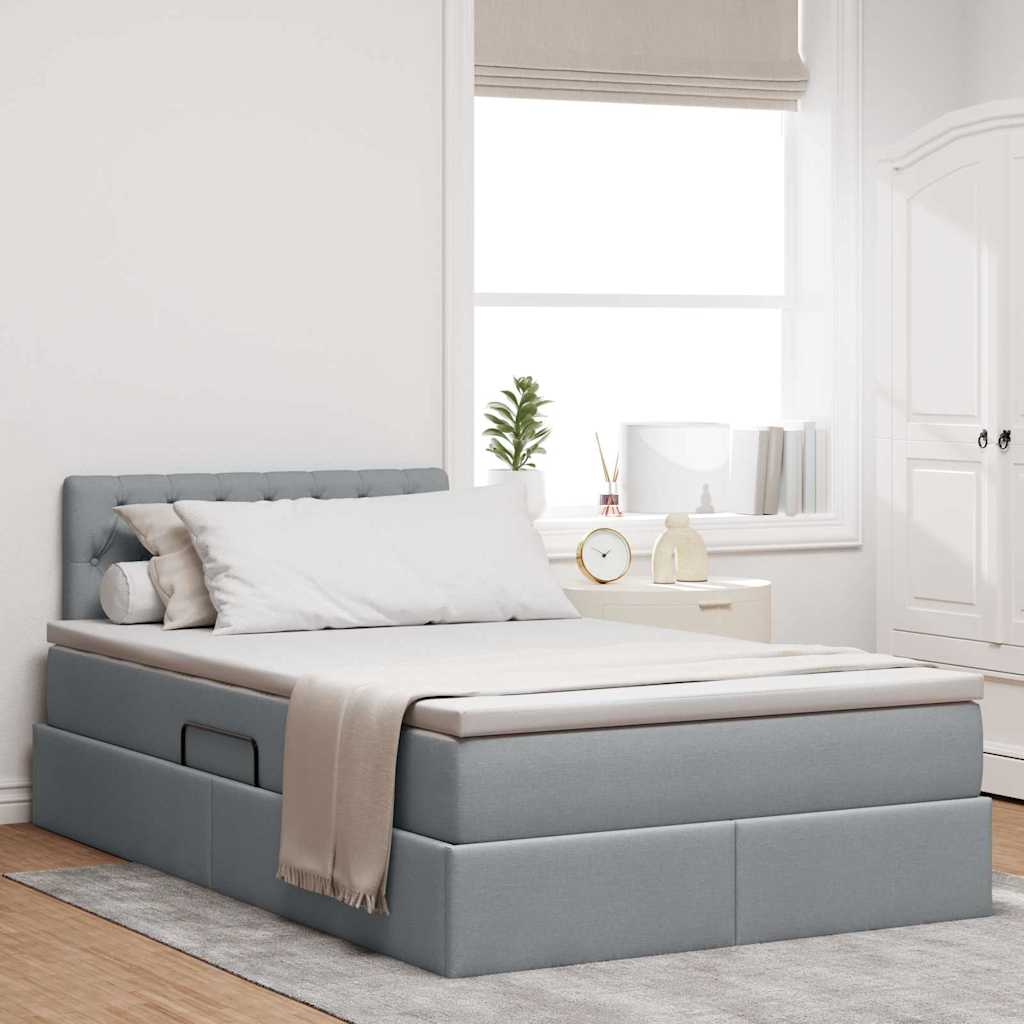 Letto con contenitore e LED Grigio chiaro 120 x 200 cm Tessuto