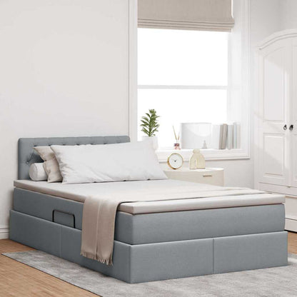Letto con contenitore e LED Grigio chiaro 120 x 200 cm Tessuto