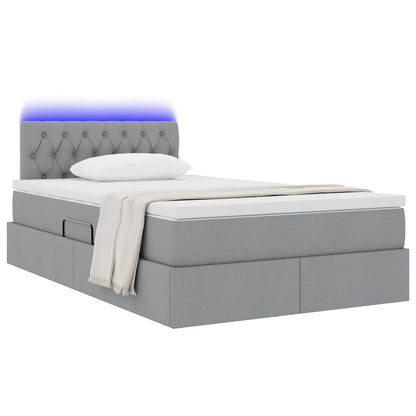 Letto con contenitore e LED Grigio chiaro 120 x 200 cm Tessuto