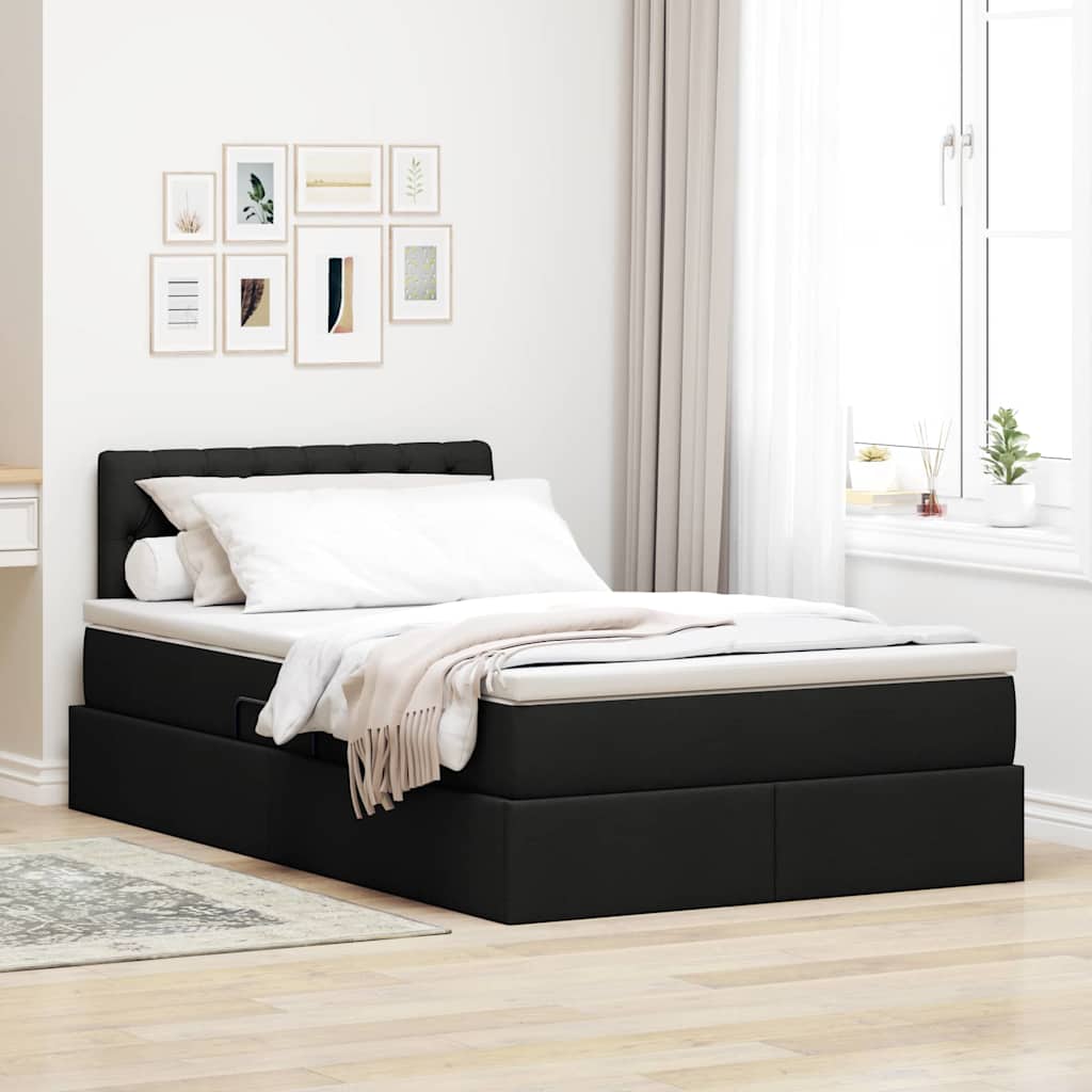 Letto con contenitore e LED con led Nero 120 x 200 cm Tessuto