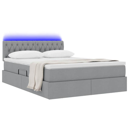 Letto con contenitore e LED Grigio chiaro 140 x 190 cm Tessuto
