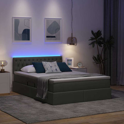 Letto con contenitore e LED Grigio scuro 140 x 190 cm Tessuto