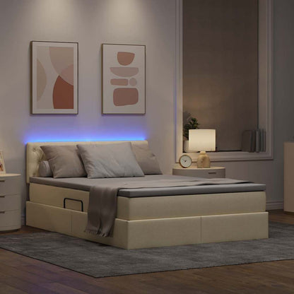 Letto con contenitore e LED con led Crema 140 x 190 cm Tessuto