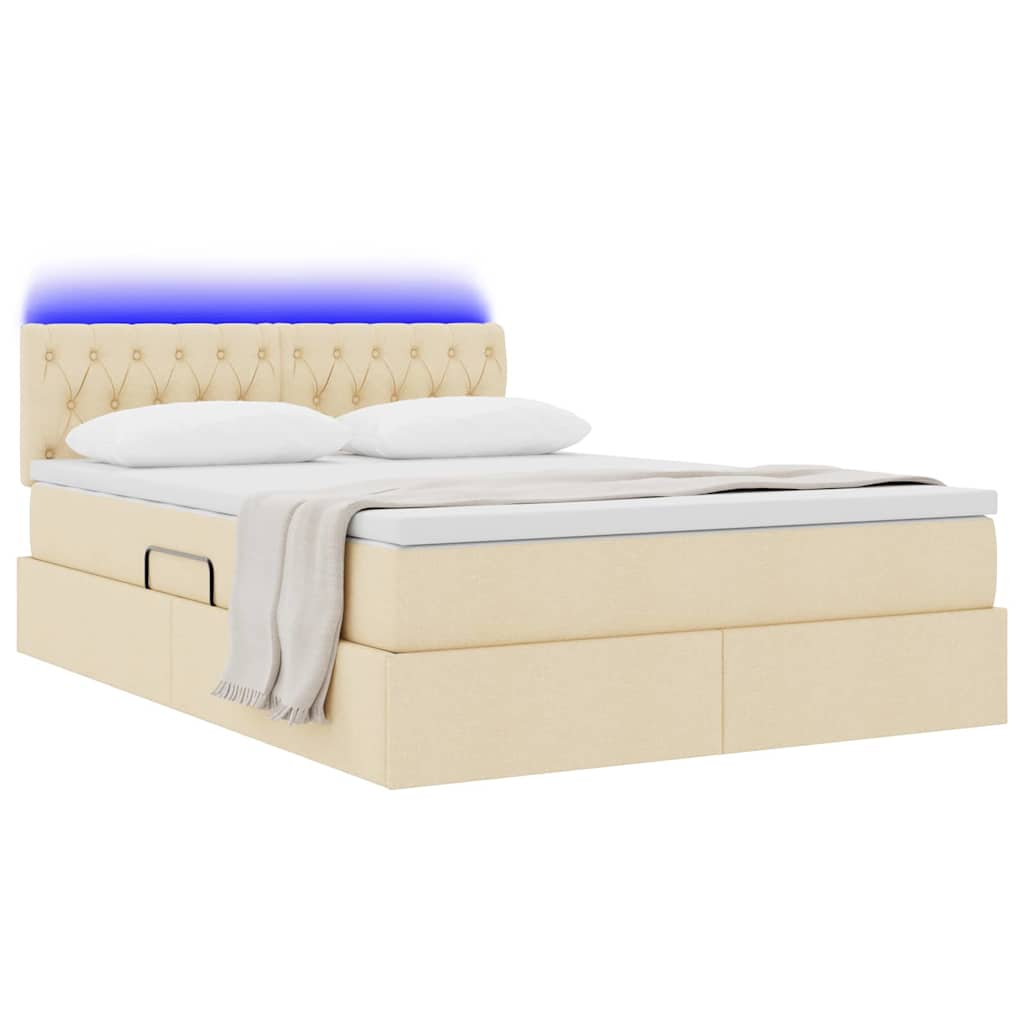 Letto con contenitore e LED con led Crema 140 x 190 cm Tessuto