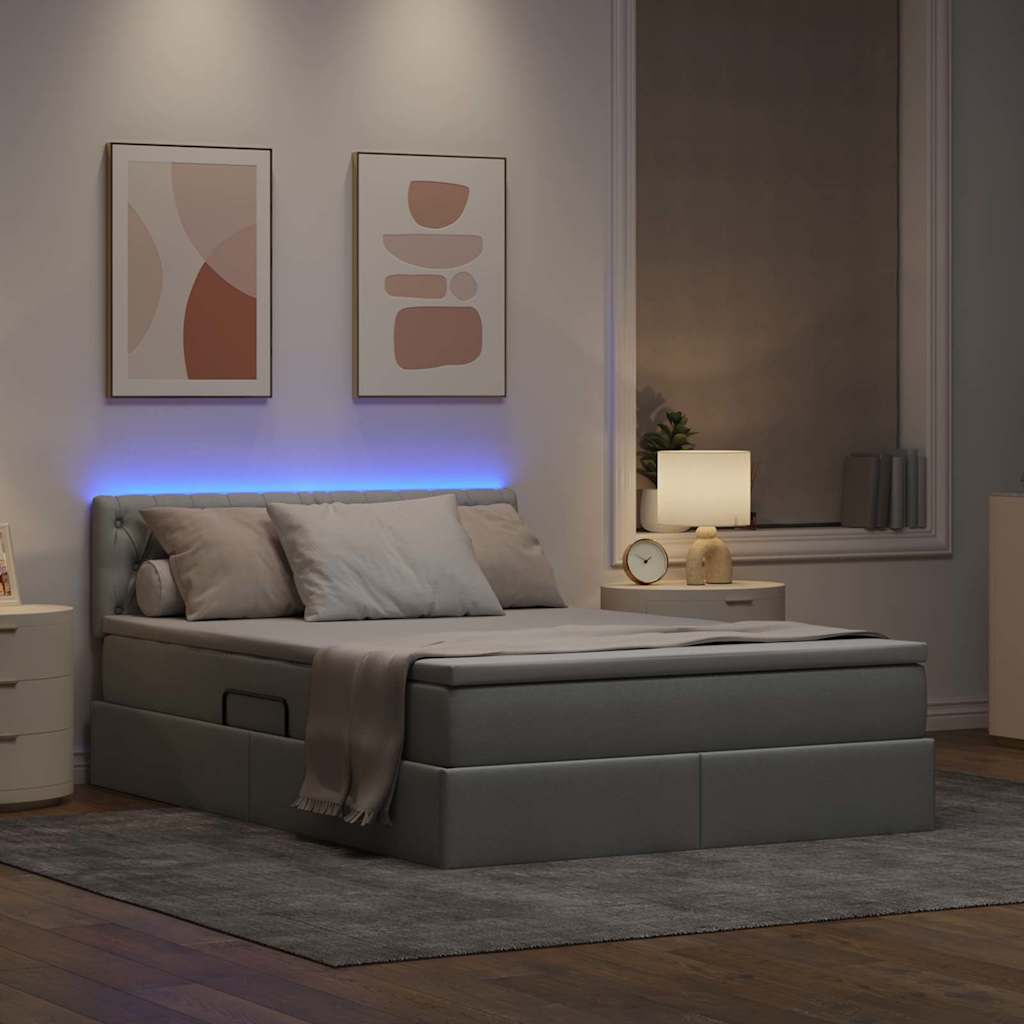 Letto con contenitore e LED Grigio chiaro 140 x 200 cm Tessuto