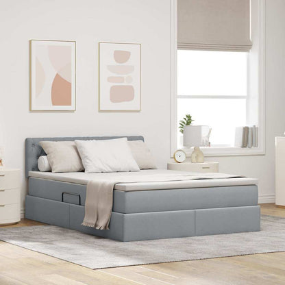 Letto con contenitore e LED Grigio chiaro 140 x 200 cm Tessuto