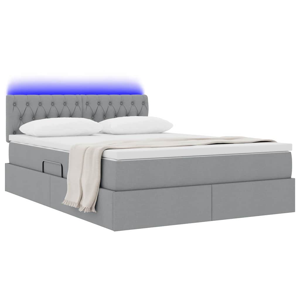 Letto con contenitore e LED Grigio chiaro 140 x 200 cm Tessuto