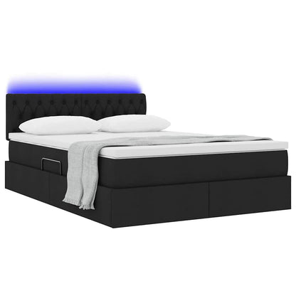 Letto con contenitore e LED con led Nero 140 x 200 cm Tessuto