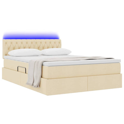 Letto con contenitore e LED con led Crema 140 x 200 cm Tessuto