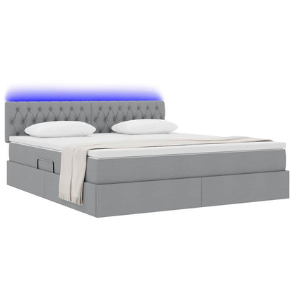 Letto con contenitore e LED Grigio chiaro 160 x 200 cm Tessuto