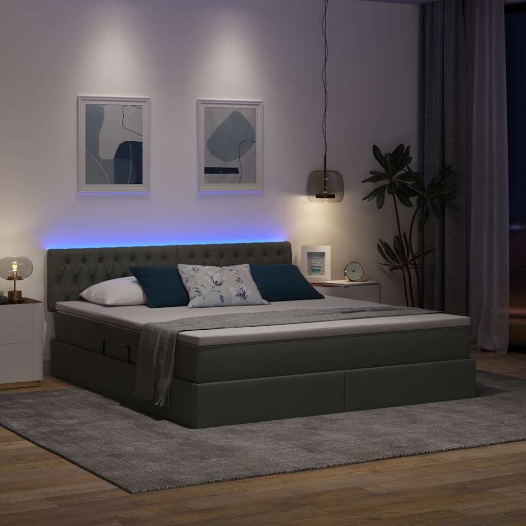 Letto con contenitore e LED Grigio scuro 160 x 200 cm Tessuto
