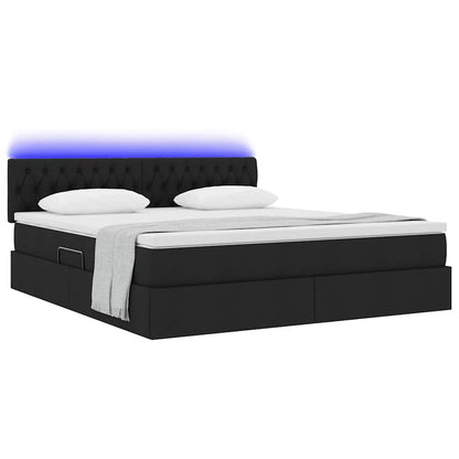 Letto con contenitore e LED con led Nero 160 x 200 cm Tessuto