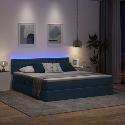 Letto con contenitore e LED con led Blu 160 x 200 cm Tessuto