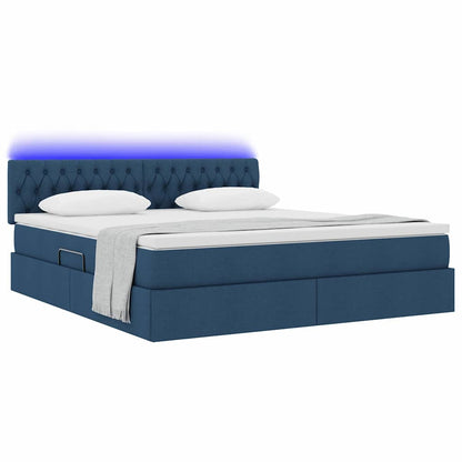 Letto con contenitore e LED con led Blu 160 x 200 cm Tessuto