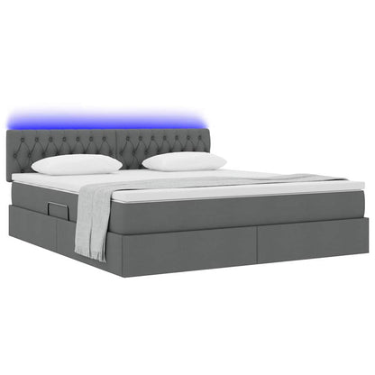 Letto con contenitore e LED Grigio scuro 180 x 200 cm Tessuto