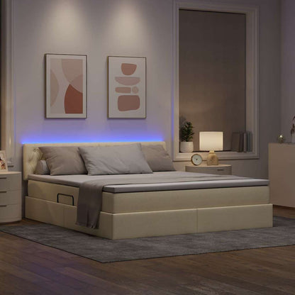Letto con contenitore e LED con led Crema 180 x 200 cm Tessuto