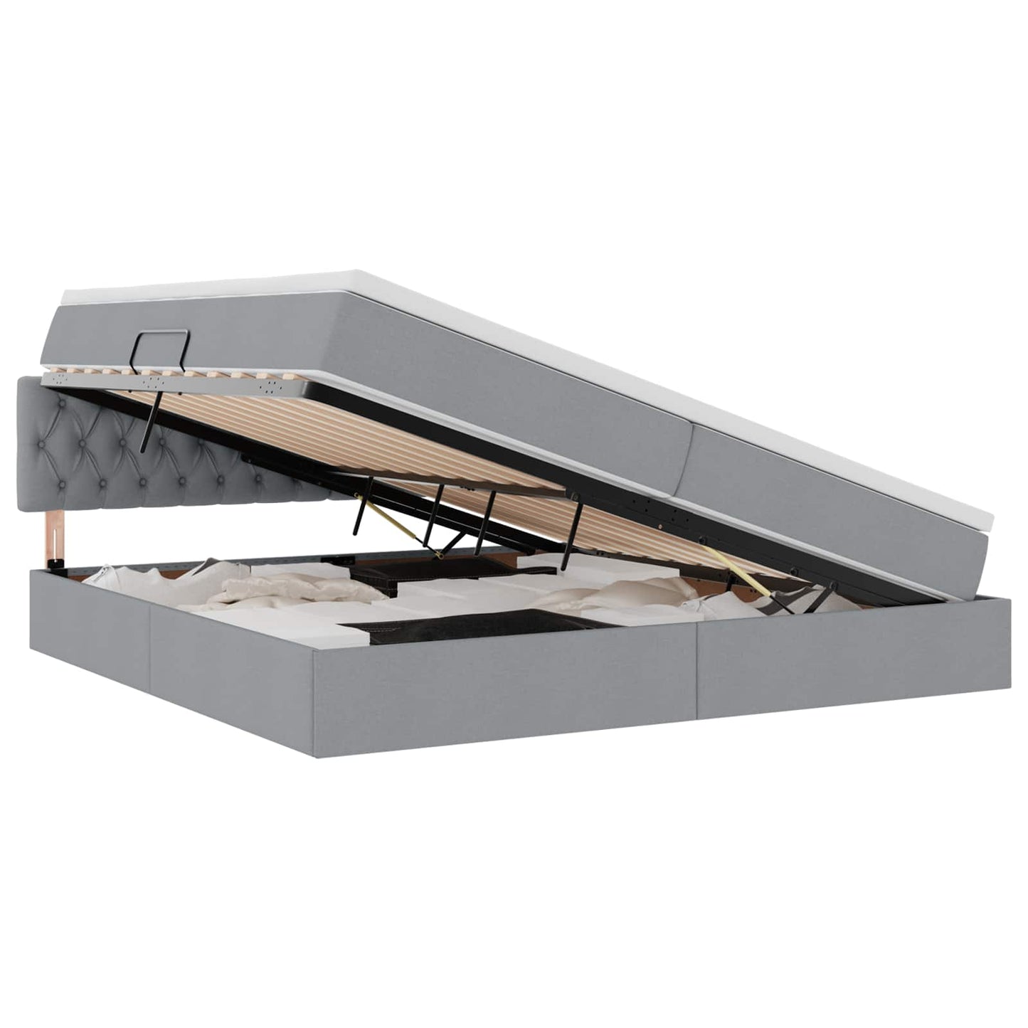 Letto con contenitore e LED Grigio chiaro 200 x 200 cm Tessuto