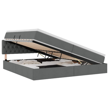 Letto con contenitore e LED Grigio scuro 200 x 200 cm Tessuto