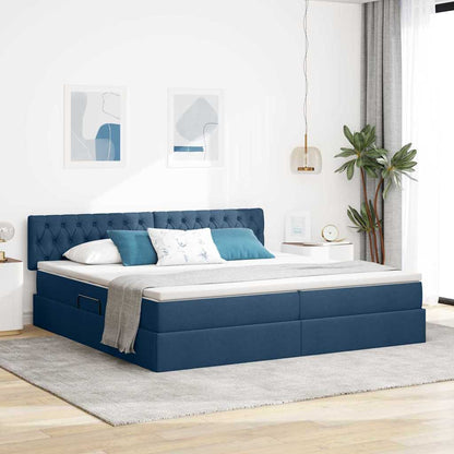 Letto con contenitore e LED con led Blu 200 x 200 cm Tessuto