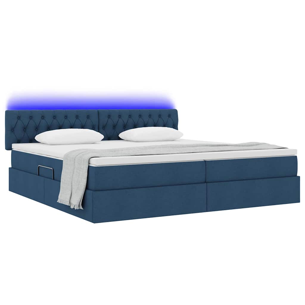 Letto con contenitore e LED con led Blu 200 x 200 cm Tessuto