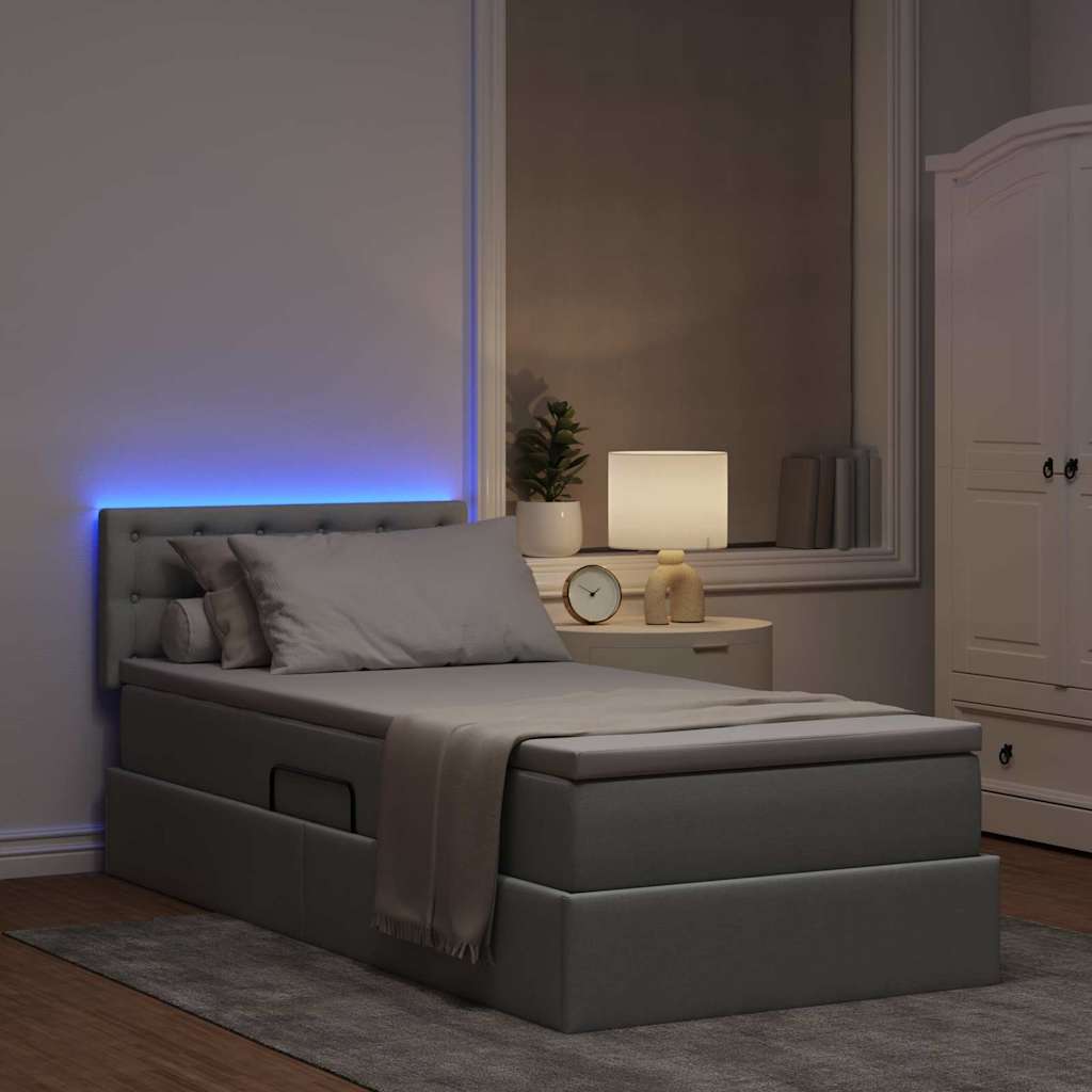 Letto con contenitore e LED Grigio chiaro 90 x 190 cm Tessuto