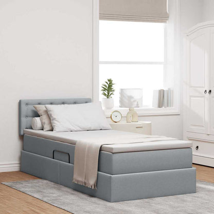 Letto con contenitore e LED Grigio chiaro 90 x 190 cm Tessuto