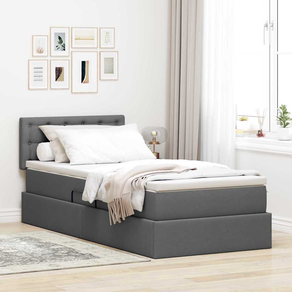 Letto con contenitore e LED Grigio scuro 90 x 190 cm Tessuto