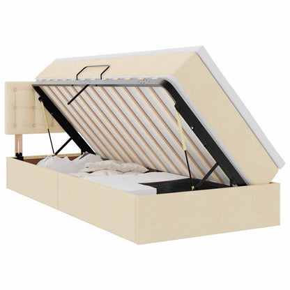 Letto con contenitore e LED con led Crema 90 x 200 cm Tessuto