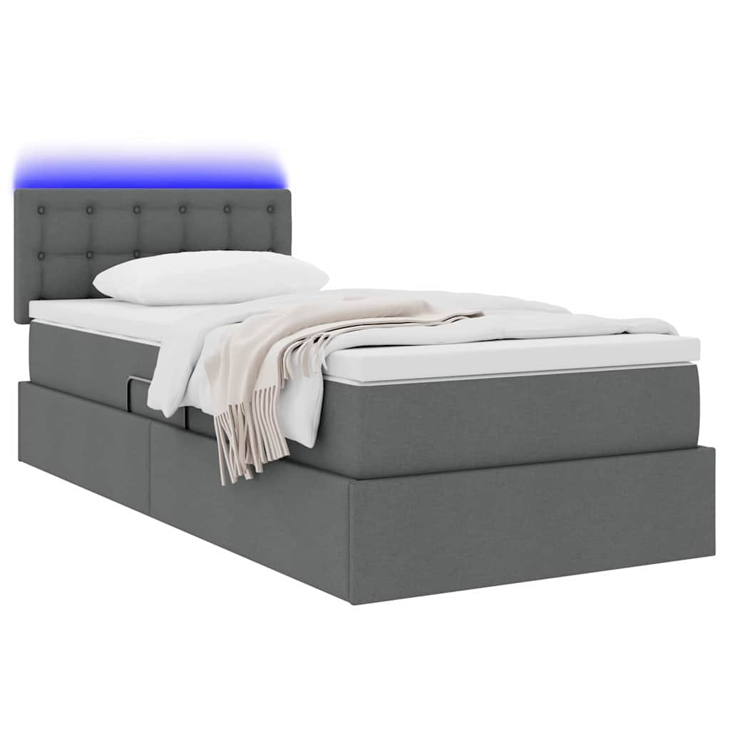 Letto con contenitore e LED Grigio scuro 100 x 200 cm Tessuto