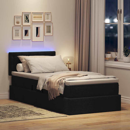 Letto con contenitore e LED con led Nero 100 x 200 cm Tessuto