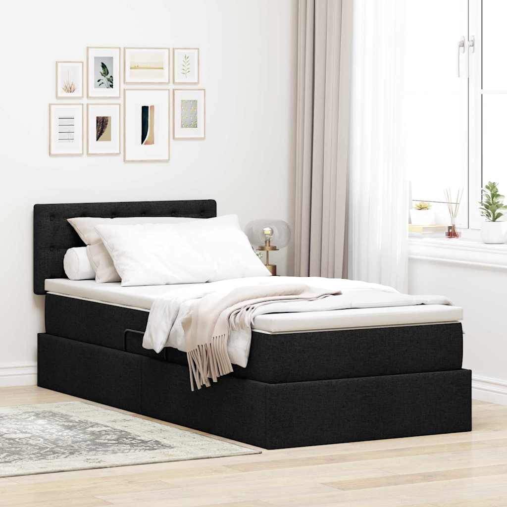 Letto con contenitore e LED con led Nero 100 x 200 cm Tessuto