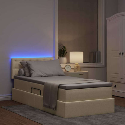 Letto con contenitore e LED con led Crema 100 x 200 cm Tessuto