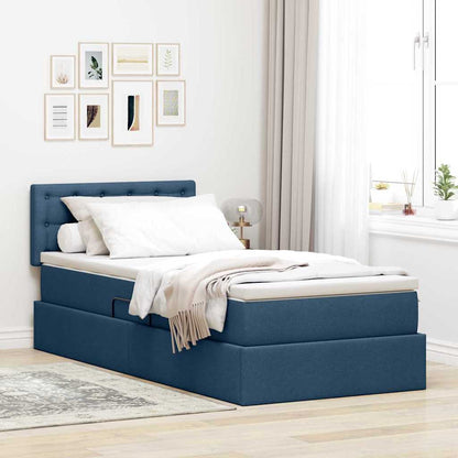 Letto con contenitore e LED con led Blu 100 x 200 cm Tessuto