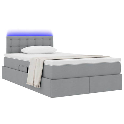 Letto con contenitore e LED Grigio chiaro 120 x 190 cm Tessuto