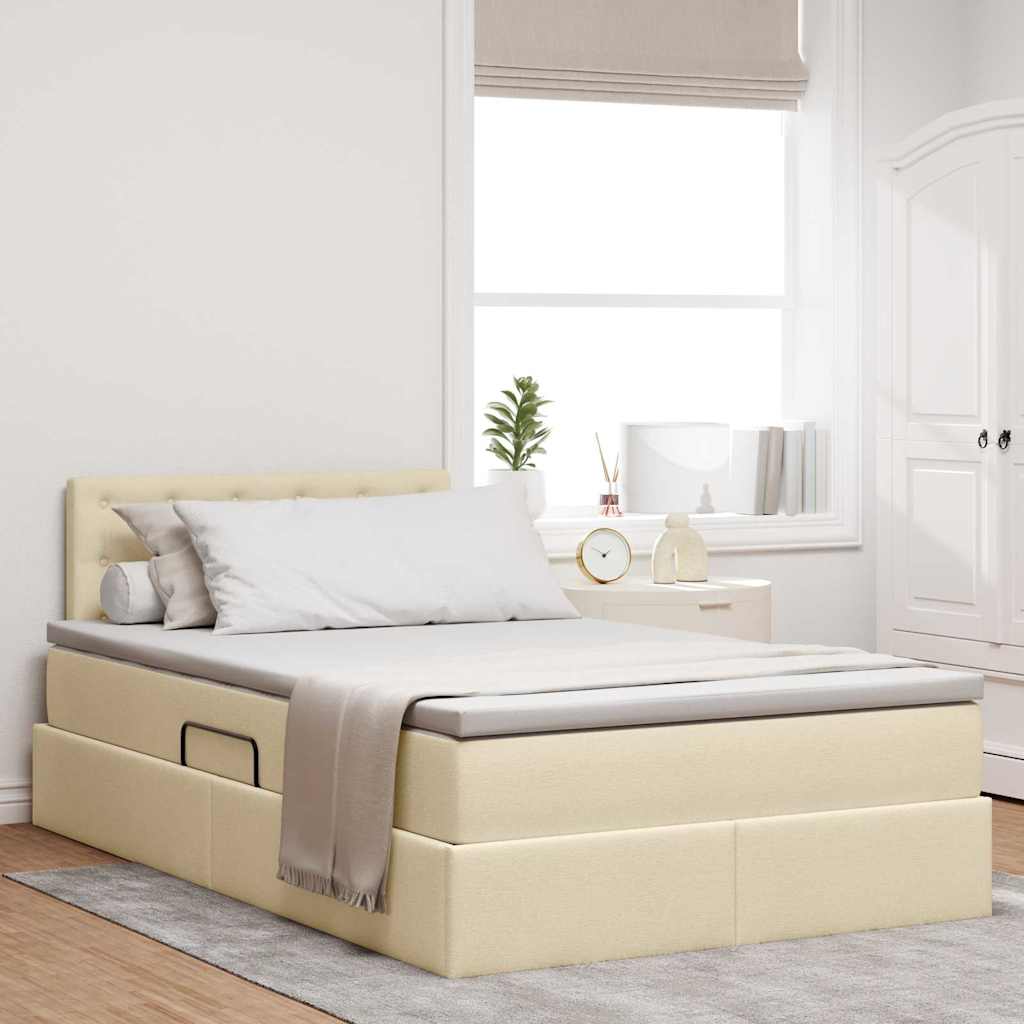 Letto con contenitore e LED con led Crema 120 x 190 cm Tessuto