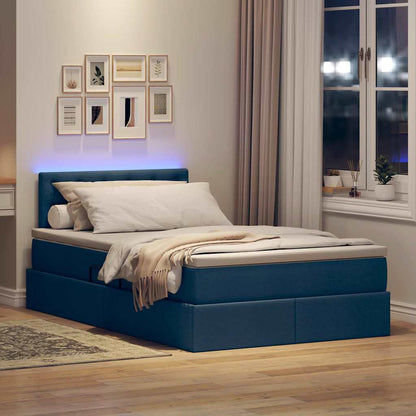 Letto con contenitore e LED con led Blu 120 x 190 cm Tessuto