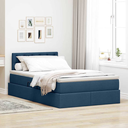 Letto con contenitore e LED con led Blu 120 x 190 cm Tessuto