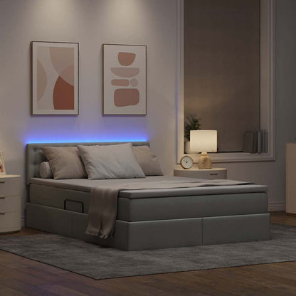 Letto con contenitore e LED Grigio chiaro 140 x 190 cm Tessuto